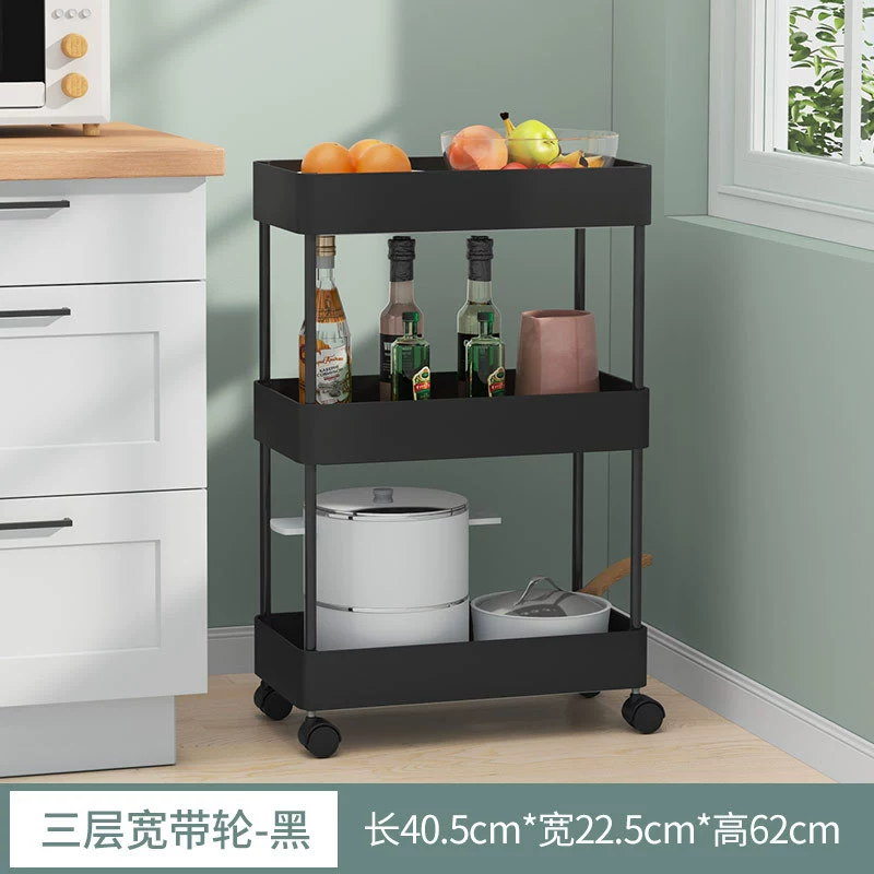 Floor-standing Mobile Storage Rack, Multi-layer Trolley with Wheels, Plastic Organizer for Kitchen & Bathroom