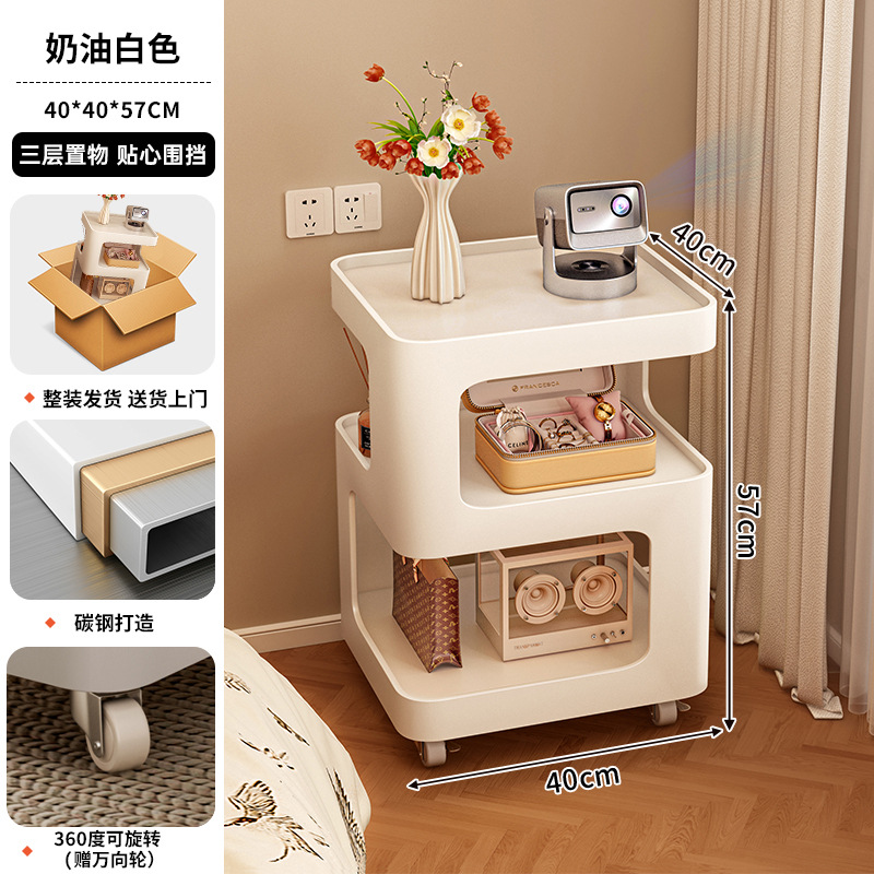 Mesa de cabezal de cama pequeña y simple, estante de cabezal de cama moderno con lámpara de hierro forjado, tablero de borde móvil creativo