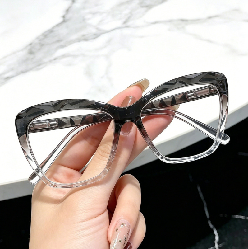 Cat-Eye Diamond-Cut Multifaceted Reading Glasses, Cross-Border Special Glasses, Fashionable European and American Color-Blocking Pc Eyeglass Frames, High-End