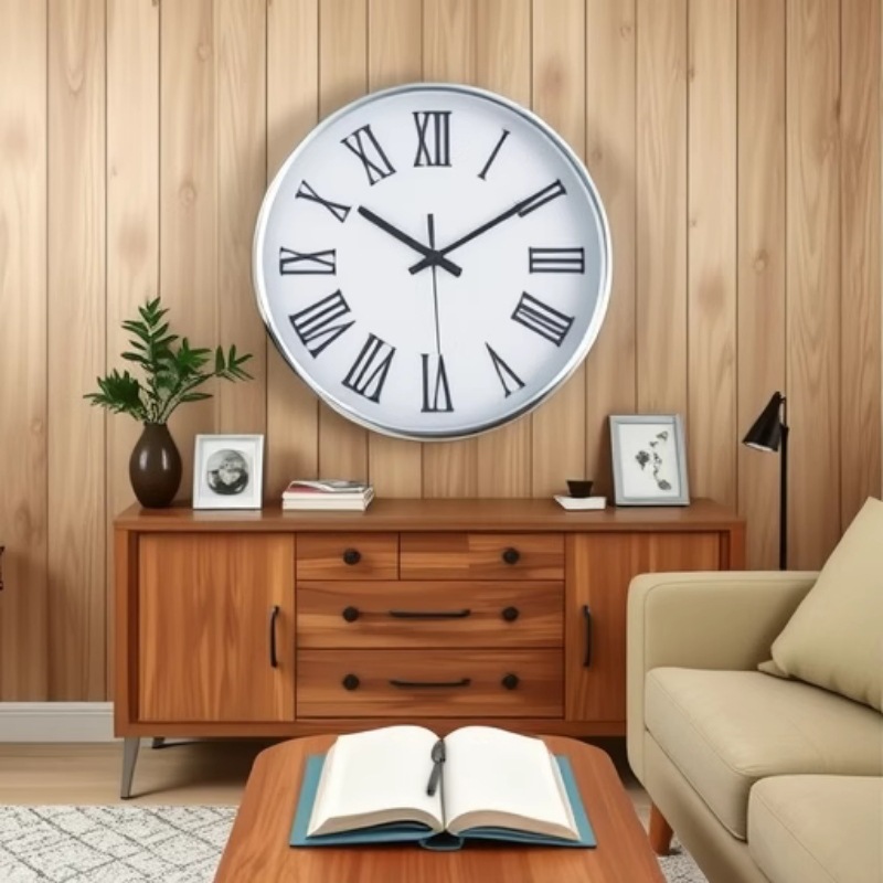 12inch Electroplated Round Frame Wall Clock Cross-Border Hot Sale 30cm Silent Sweep Second Movement Moisture-Proof Universal for Living Room and Bedroom