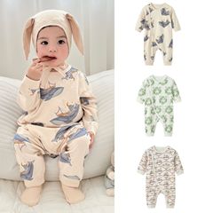 四季款嬰兒衣服春秋寶寶護肚連體衣新生兒雙層月子服長袖哈衣爬服