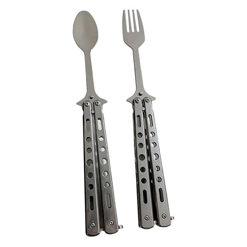 Suministro directo de fábrica Yangjiang mariposa al aire libre entrenamiento práctica cuchillo portátil sopa cuchara Tenedor (sin hoja)