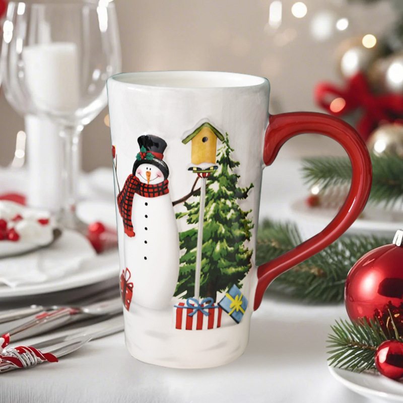 Taza de cerámica de Navidad pintada a mano original Taza de Navidad Taza de agua creativa muñeco de nieve Viejo elegido estrictamente Navidad adorable