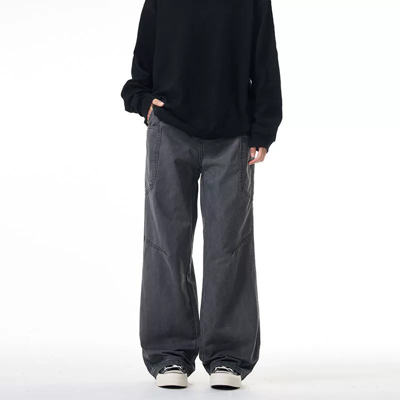 Mingshen Men's Retro Washing High Street Gray Work Pants Maillard Men's Cleanfit Straight Casual Pants