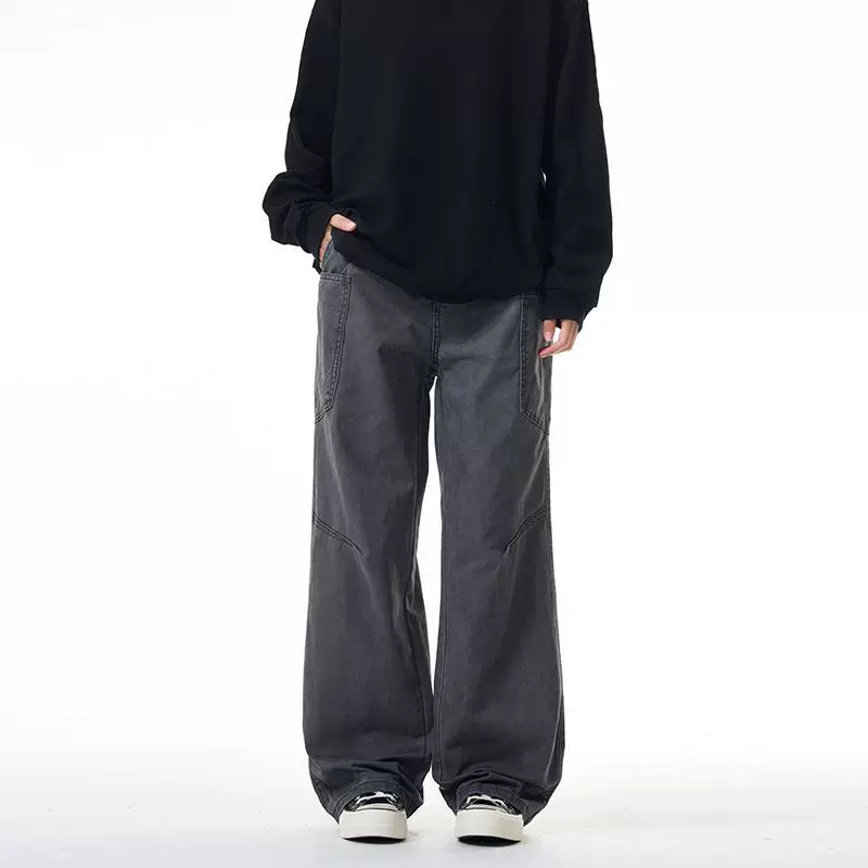 Mingshen Men's Retro Washing High Street Gray Work Pants Maillard Men's Cleanfit Straight Casual Pants