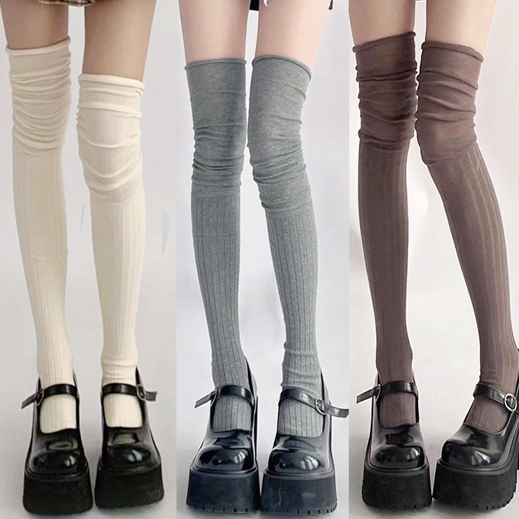 Over-the-knee socks women's stockings spring and autumn stockings JK socks milk white high-legged boots socks stitching knee-protective stockings