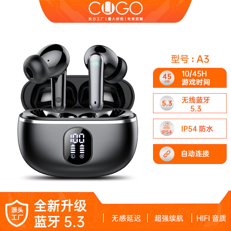 Cross-Border New A3 Bluetooth Wireless Headset Sports Waterproof High-Quality Headset In-Ear Digital Display Super Long Battery Life
