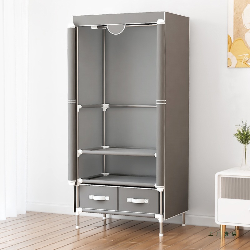 Simple Wardrobe for Home Bedroom Dormitory Cloth Wardrobe Sturdy and Durable Rental House Economical Dust-Proof Storage Hanging Wardrobe