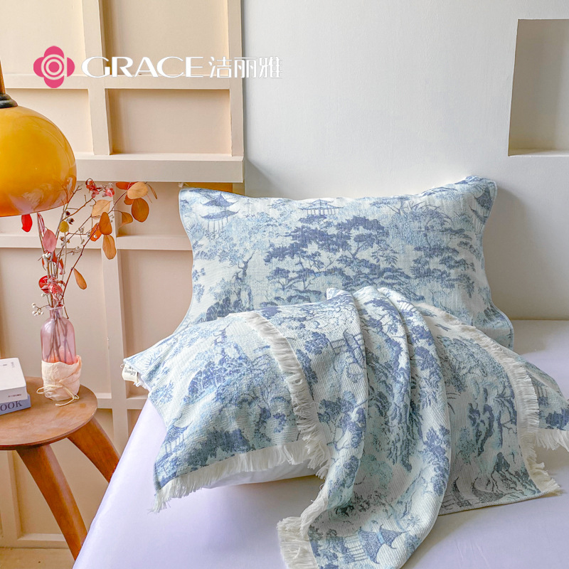 Jialiya 2025 New Style Cotton Tassel Pillow Cover High-End Cotton Soft Dirt-Proof Anti-Head Oil Pillow Cover Home Gift Wholesale