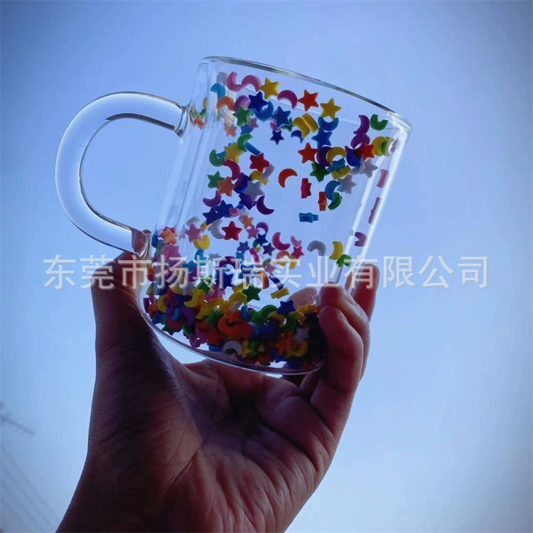 В наличии оптом двухслойная боросиликатная чашка Love Moon пятиконечная звезда, пенопластовый чехол для телефона, любовные частицы наполнения