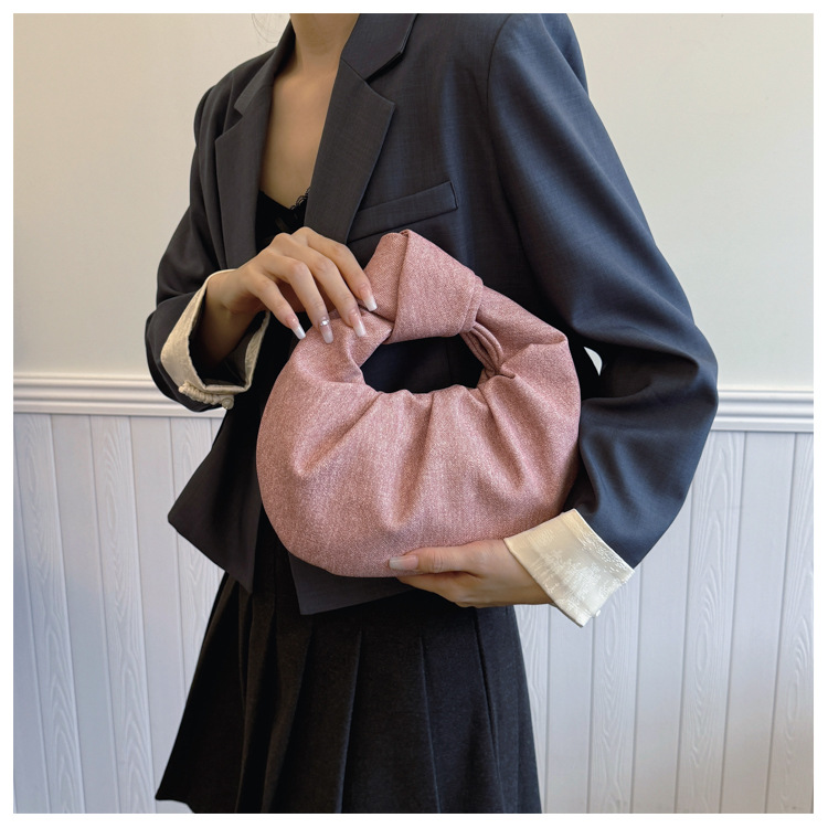 Solid Color Pattern This Year's Popular New Moon Bag Early Autumn New Women's Bag Simple Retro Denim Casual Versatile Handbag Fashion