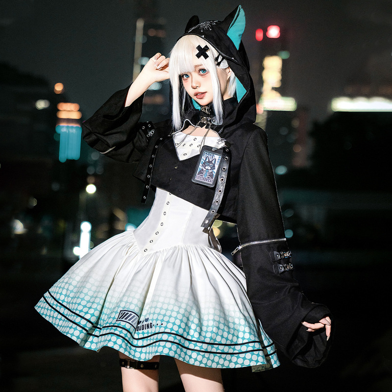 くまちゃんオリジナル电子ネコロリータ女Lolitaジャケットワンピース日常可爱いセット7231|undefined