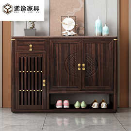 新中式全实木鞋柜玄关柜轻奢乌金木进门家用室外门口入户门客厅柜