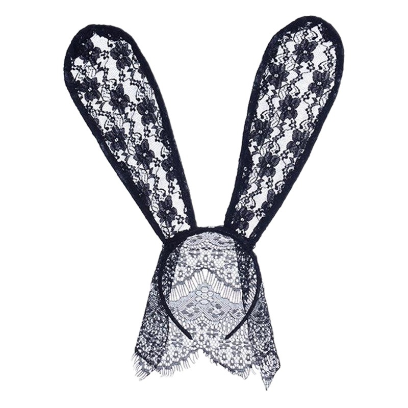 Diadema de encaje de celebridades de Internet Diadema de oreja de conejo negro Diadema de encaje de baile Diadema de fiesta de alta gama femenina al por mayor