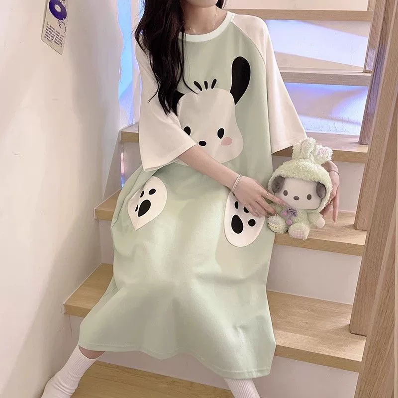 Собака Пача Женская ночная юбка Тонкий летний ветер большой размер мультфильм милый короткий рукав повседневная пижама женская домашняя одежда