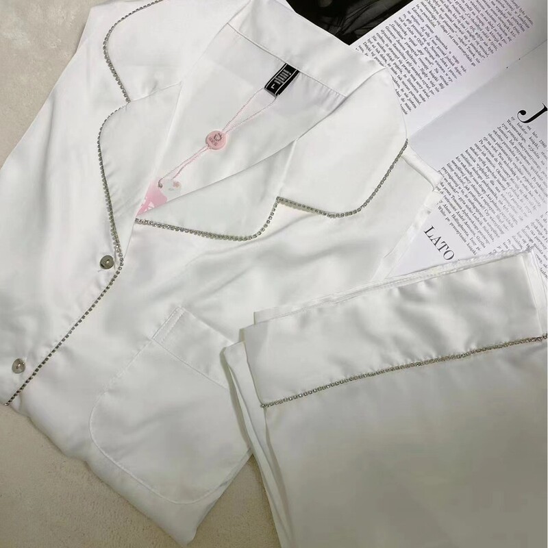 Yd Loungewear Spring and Autumn Pajamas Ice Silk High-End Silk Autumn Simple Soft Touch Couple Home Leisure