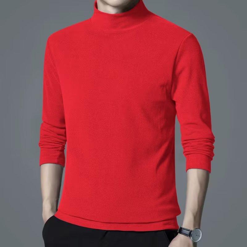 Camiseta de manga larga de los hombres de medio cuello alto color sólido todo partido casual interior medio cuello camisa de fondo moda nuevo Otoño e Invierno camisa de fondo camiseta