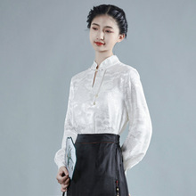 新中式上衣春夏复古女装气质立领人丝提花改良汉服唐装茶服女上衣