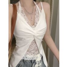 纯欲性感蕾丝挂脖吊带背心女带胸垫内搭外穿修身显瘦无袖美背上衣