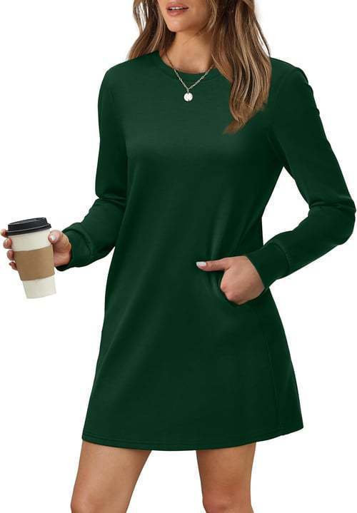 2024 ヨーロッパとアメリカの貿易クロスボーダー婦人服アマゾン爆丸首バックプリーツポケット長袖スウェットシャツドレス|undefined