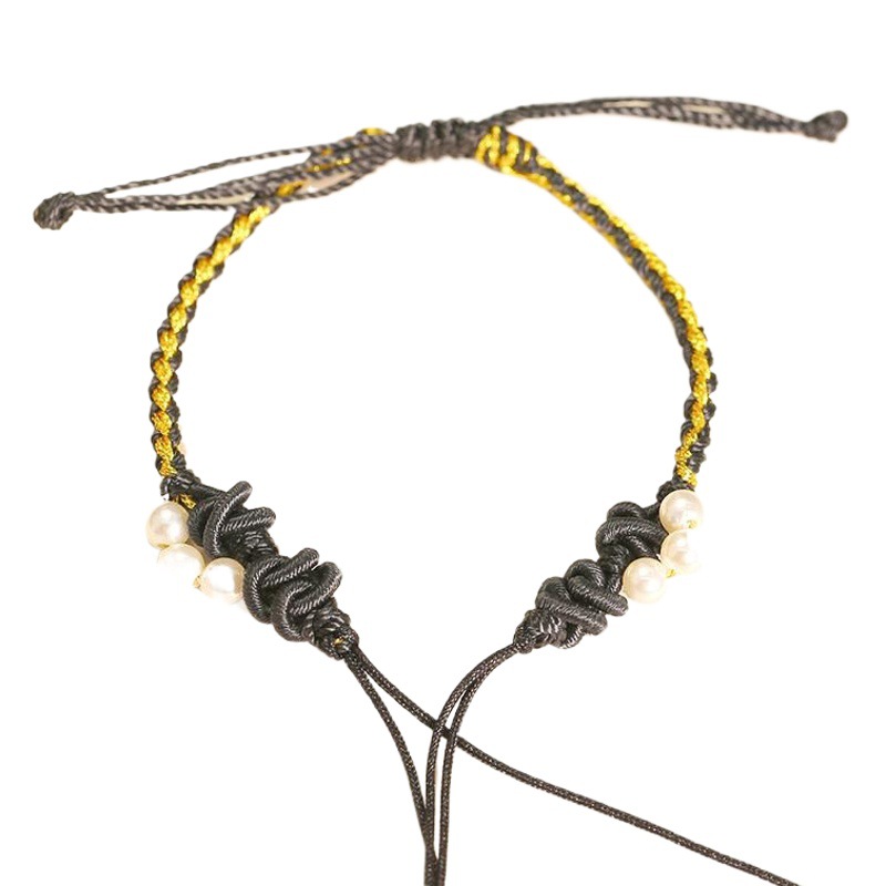 China Wind Snake Knot Bracelet Hand-woven Cross-finished Hand Rope Wearable Transfer Beads Gold Buckle Gift