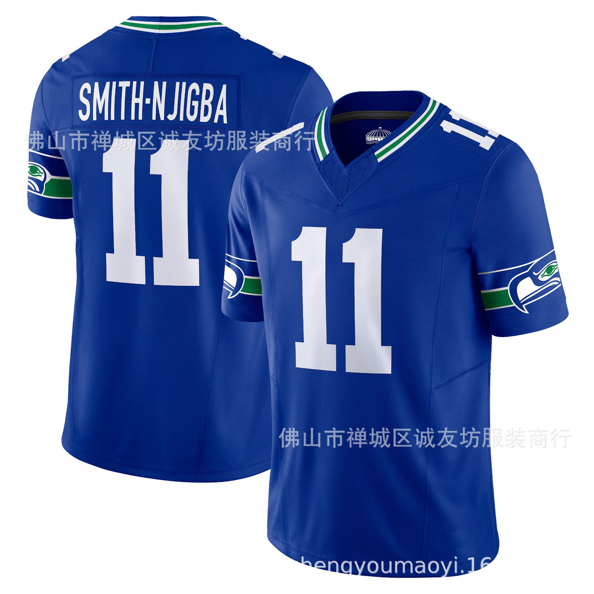 Rugby Jersey Embroidery Seahawks 11 Blue Retro Smith-Njigba Jersey Dropshipping Ebay