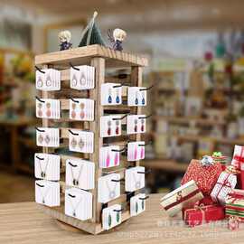 木质首饰架可旋转实木多层饰品收纳架夜市摆摊柜台耳环展示架