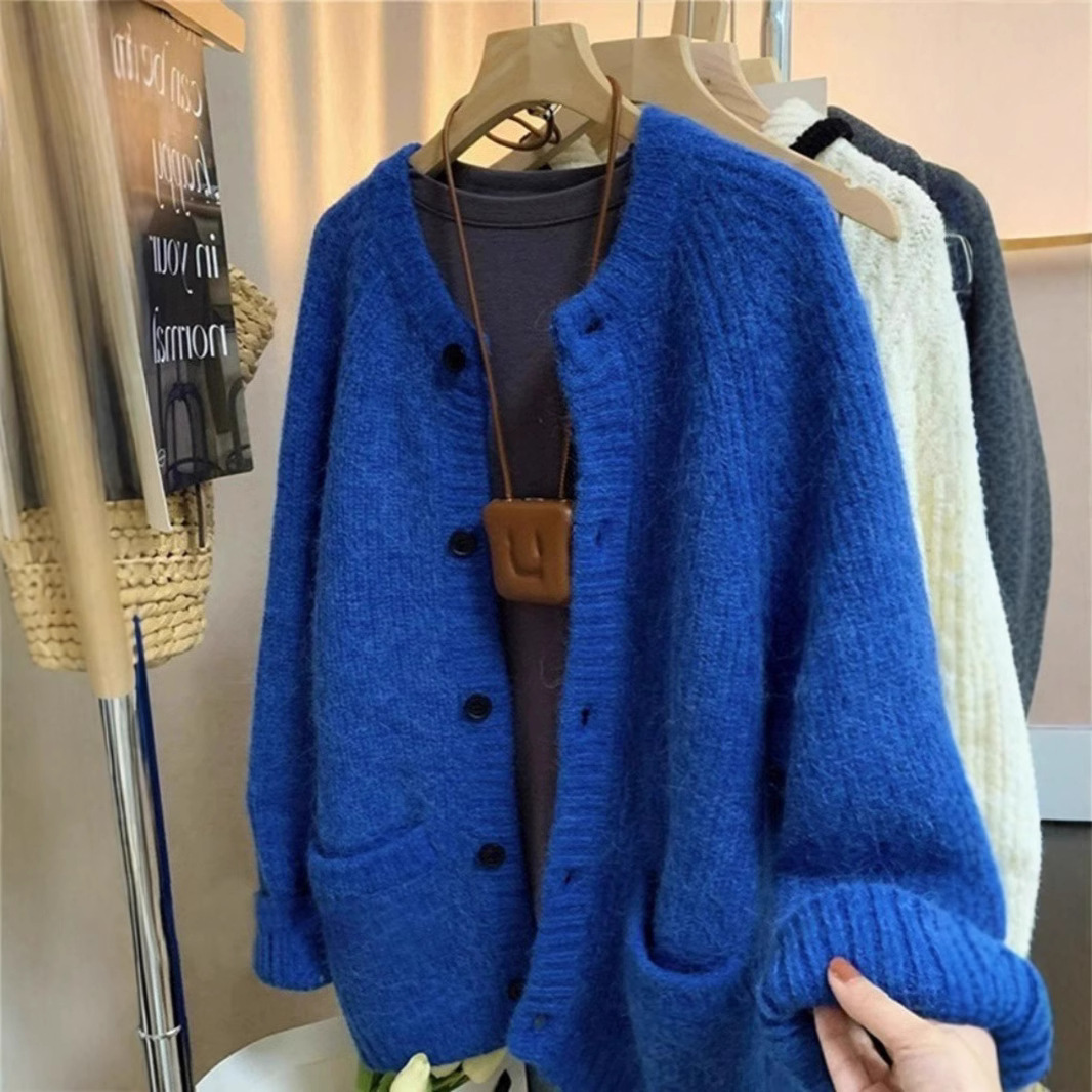 플러스 사이즈 통통녀 소프트 왁스 스웨터 니트 카디건 재킷 여성 가을 레트로 게으른 스타일 느슨한 중간 길이 최고 트렌디