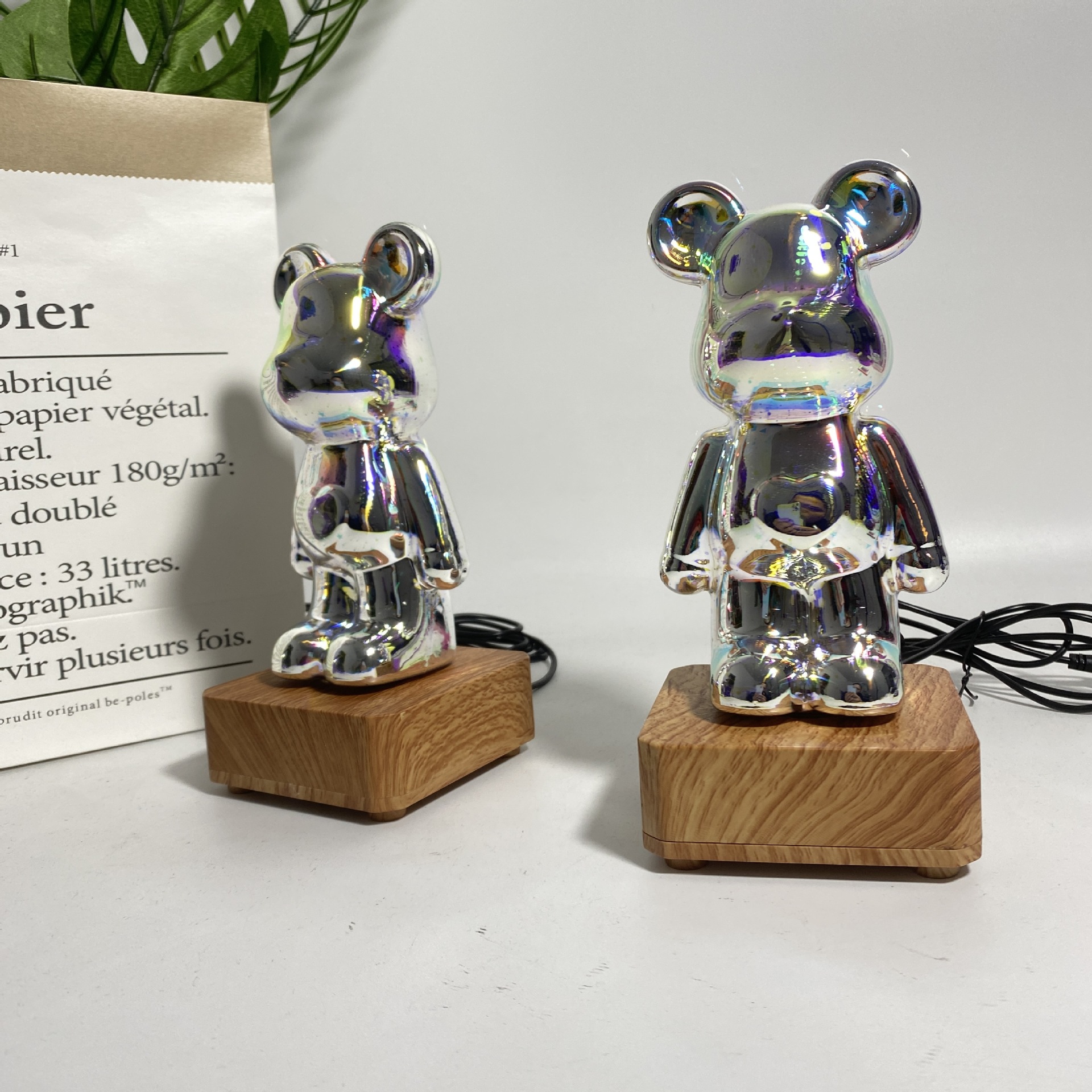 3D fuegos artificiales oso lámpara de mesa USB plug-in de cristal RGB noche Luz Decoración decorativa lámpara atmósfera Luz de dibujos animados oso Luz