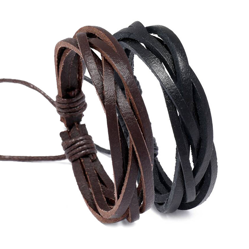 Five-strand Woven Leather Bracelet For Men Adjustable Handmade_voghion.com
