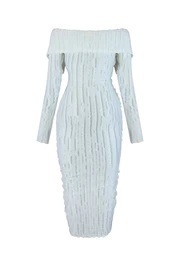 Elegant One Shoulder Women's Dress With Wave Pattern Long Sleeves_voghion.com