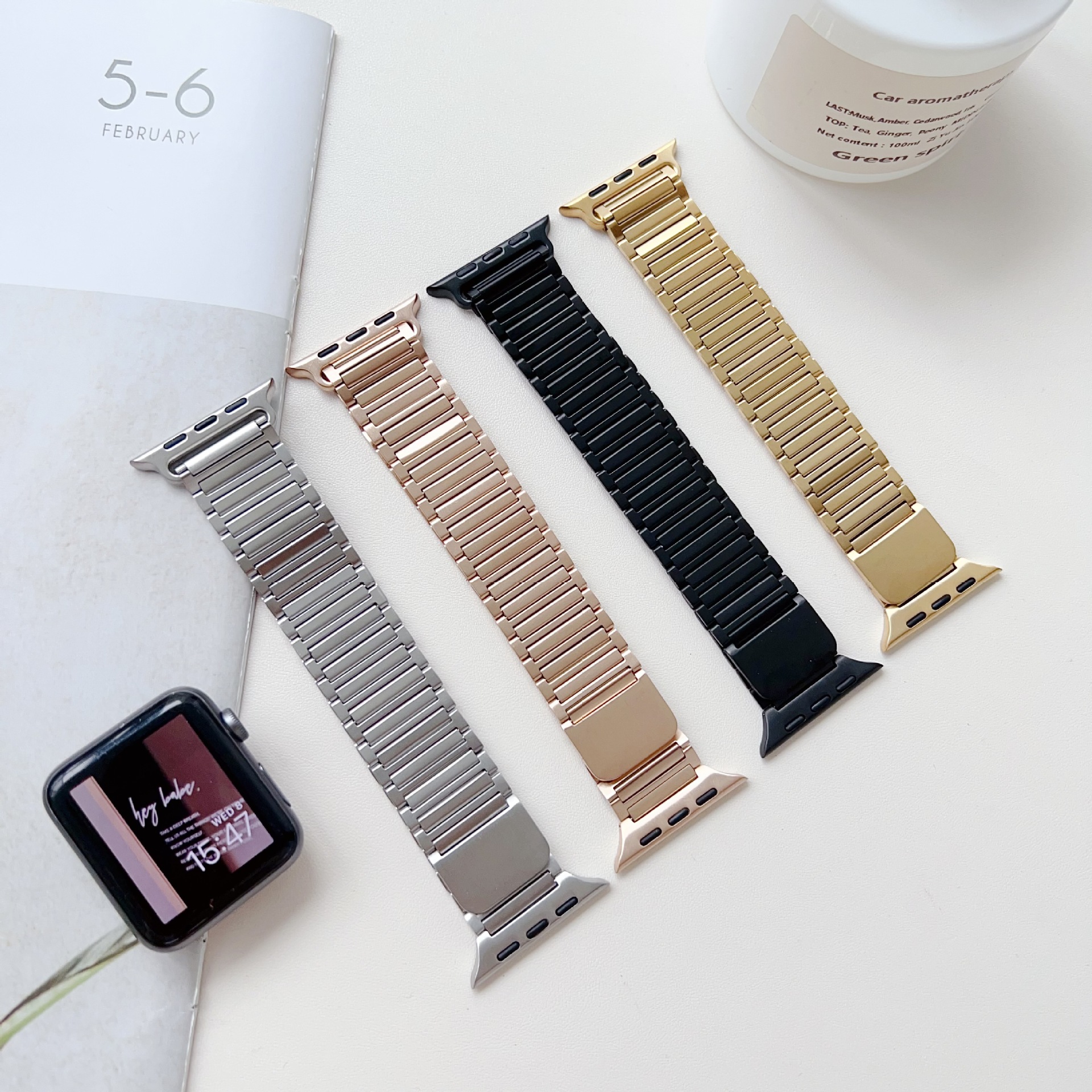 Simple Style Solid Color Stainless Steel IPhone Watch Strap display picture 1