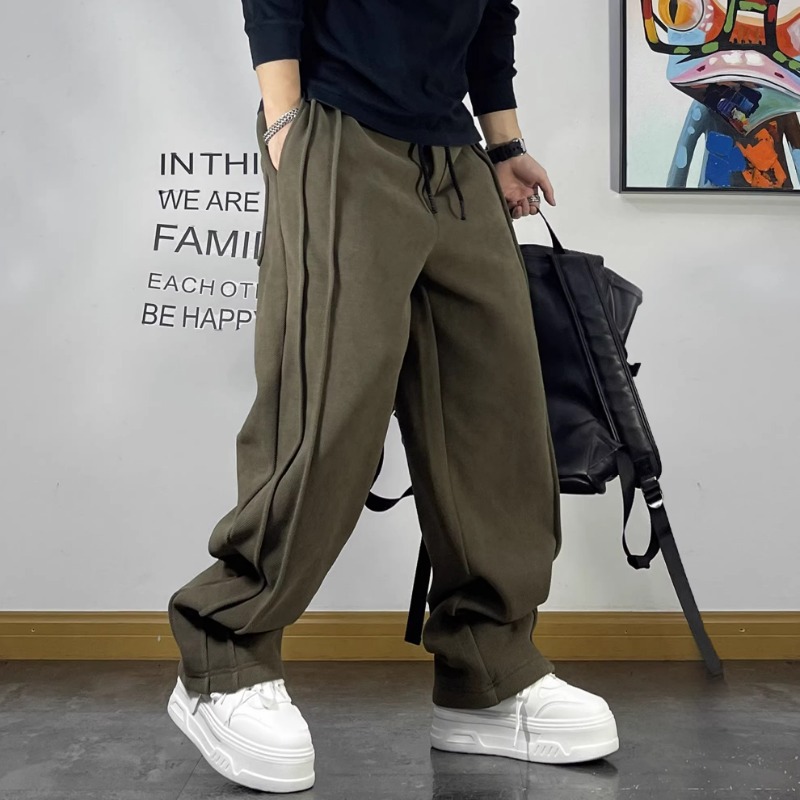 Plus-Size American Retro Patchwork Knit Sports Sweatpants for Men, Spring and Autumn Trendy Drape Straight-Leg Versatile Casual Pants