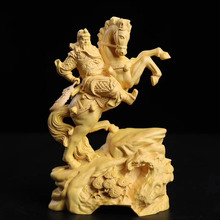慧仙旺大叶黄杨木立马关公实木骑马关二爷摆件手工刻武财神家居装