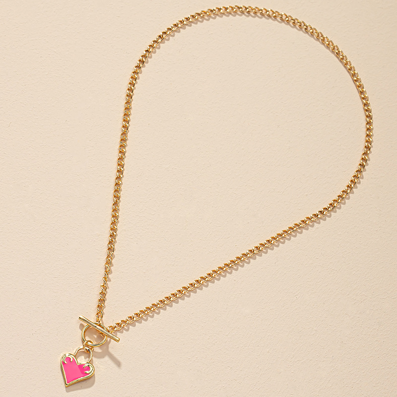 European and American fashion OT buckle pendant drip glaze heart necklacepicture2
