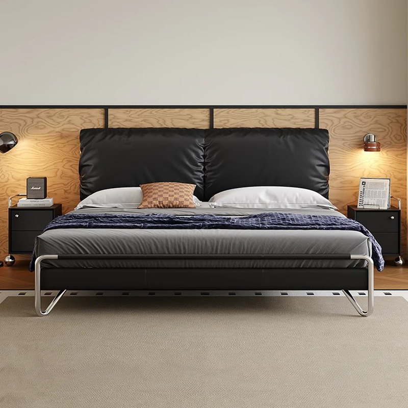 Bauhaus estilo cama de cuero retrógrado cama principal cama queen italiana minimalista cama de paquete negro cama doble cama de matrimonio 2025 nuevo