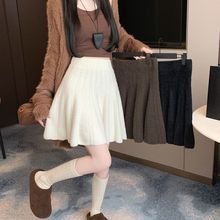 韩版百搭杏色针织半身裙女秋冬装新款高腰保暖百褶裙显瘦A字短裙