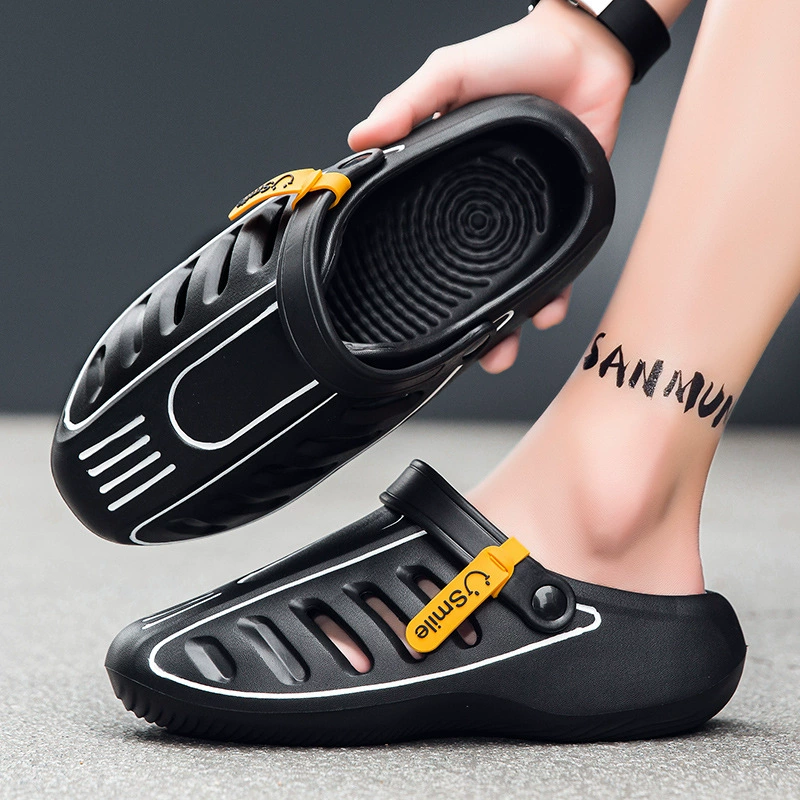 Тапочки, новинка 2024, летние легкие полые дышащие мужские повседневные пляжные туфли Baotou Crocs на мягкой подошве