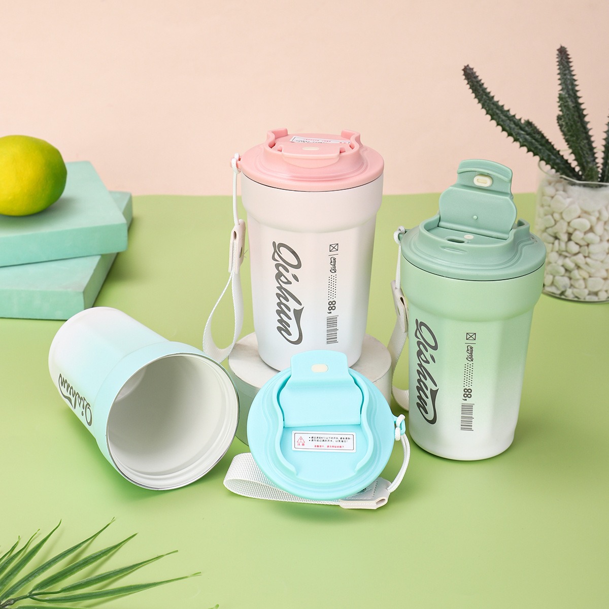 New Simple Gradient Octagonal Coffee Ceramic Inner Liner, Insulated With Handle, Portable Outdoor Cup_voghion.com