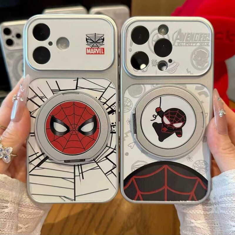 Suitable for Apple 17PROMAX matte Spider-Man rotating stand Marvel trendy and cool iPhone18 anti-drop phone case