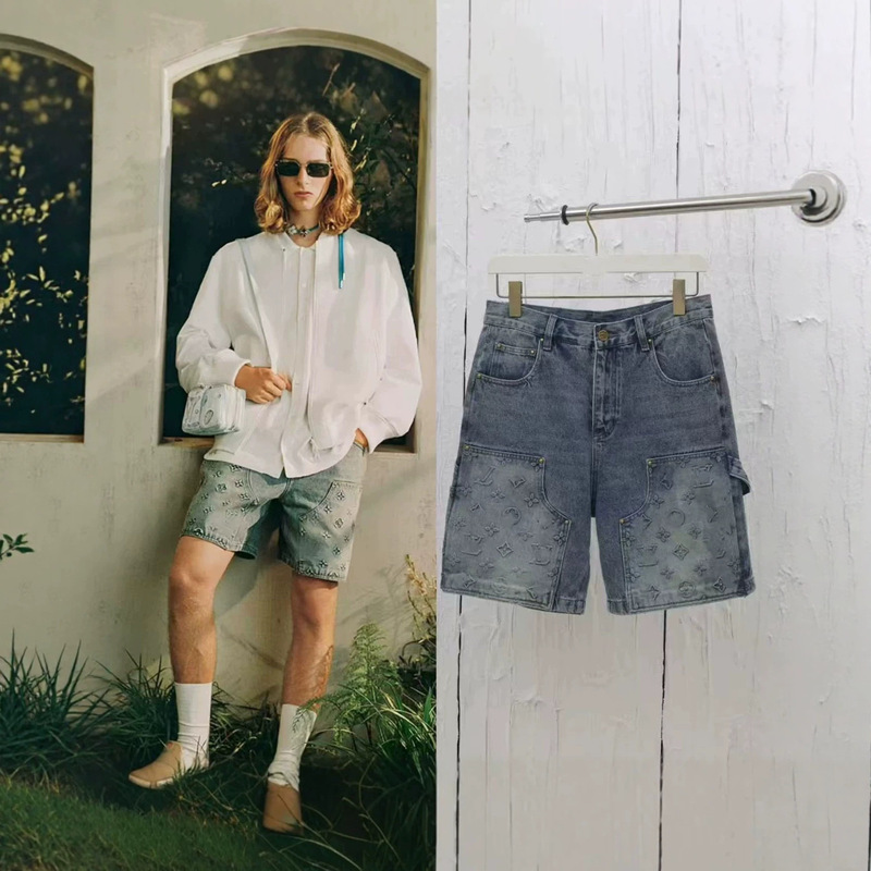 Cross-Border Authentic Version 26Ss Trendy Brand Lv Classic Embossed Workwear Denim Shorts Unisex Celebrity Style Cross-Border Authentic Version 26Ss Trendy Brand Lv Classic Embossed Workwear Denim Shorts Unisex Celebrity Style