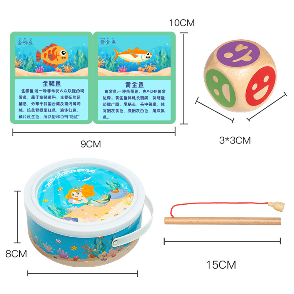 Barril portátil de madera pesca marina magnética rompecabezas para niños cognición interacción entre padres e hijos coordinación ojo-mano juguetes de educación temprana