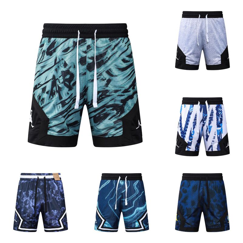 American-style trendy brand AJ basketball shorts for men, summer mesh quick-dry sports casual loose quarter-length shorts with splatter ink print