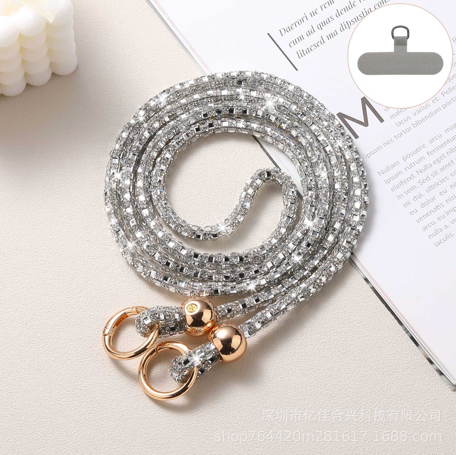 Rhinestone de lujo cuentas redondas de cristal cordón de mano cordón de teléfono móvil mensajero largo cadena colgante de teléfono móvil bolso colgante de hombro