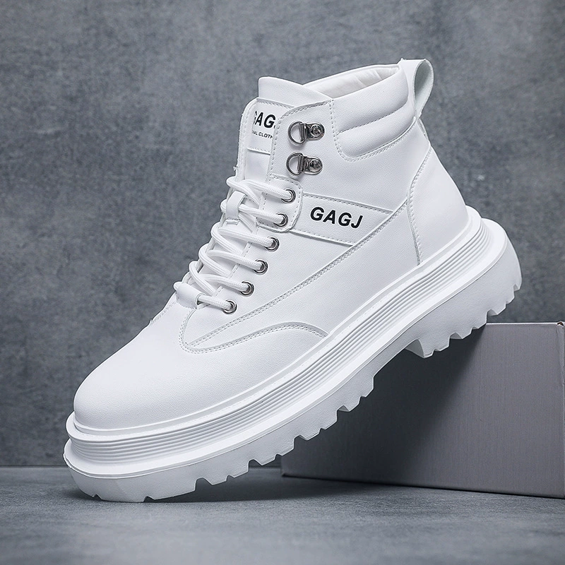 High demi-season sneakers, white boots platform, men's shoes, footwear