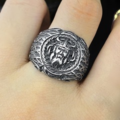 wish新款復古泰銀維京戒指 北歐凱爾特維京頭像戒指霸氣男戒首飾