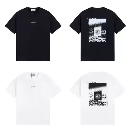 Cross border Stone Island Stone Mechanical Dark Ruins Diversity Compass Logo Printed Round Neck Short Sleeve Men's and Women's T-shirts