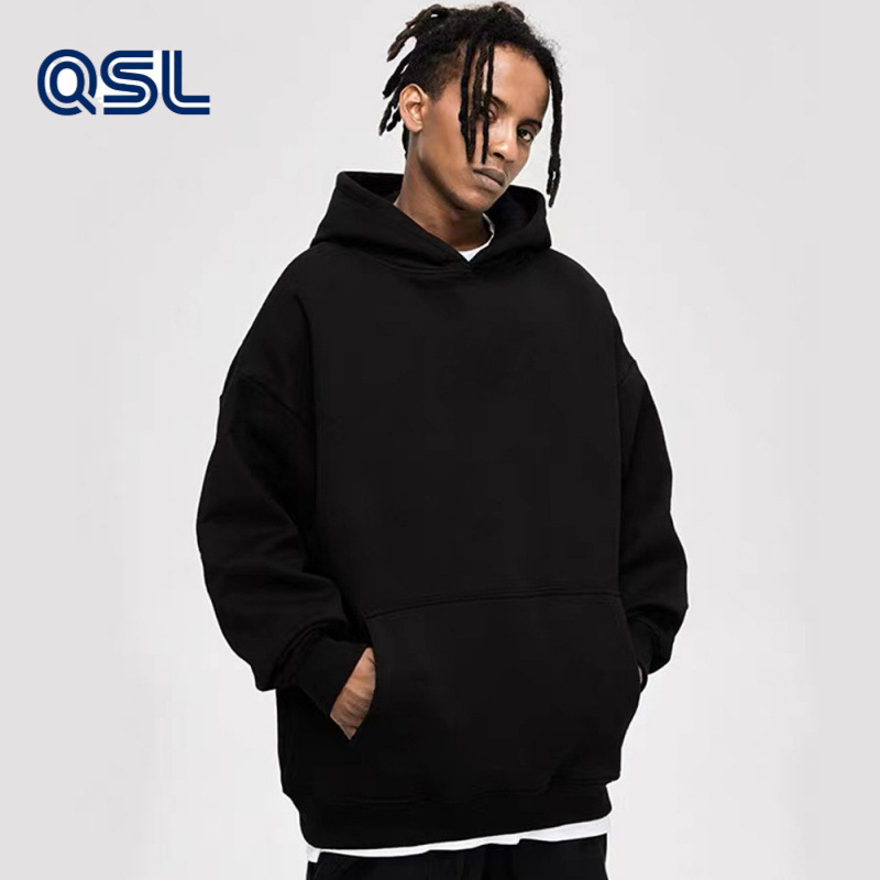 Cross-Border Heavyweight Hooded Pullover Sweatshirt for Men, European and American Style, 2025 Autumn and Winter, Drop Shoulder, Mid-Length, American Trendy Brand Top, Solid Color