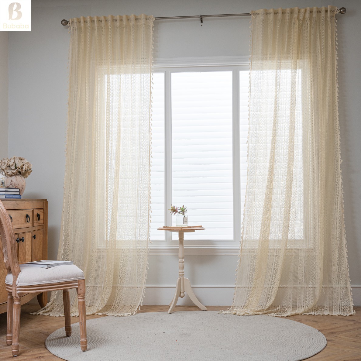 Bubaba American-style Cross-border Finished Curtains Wholesale, Translucent, Multi-color, Hollow Crochet, For Living_voghion.com