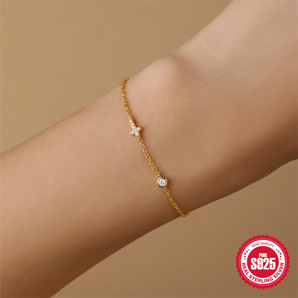 Nueva pulsera de pila femenina de alta gama s925 de plata de ley simple y de moda con incrustaciones de diamantes de nicho
